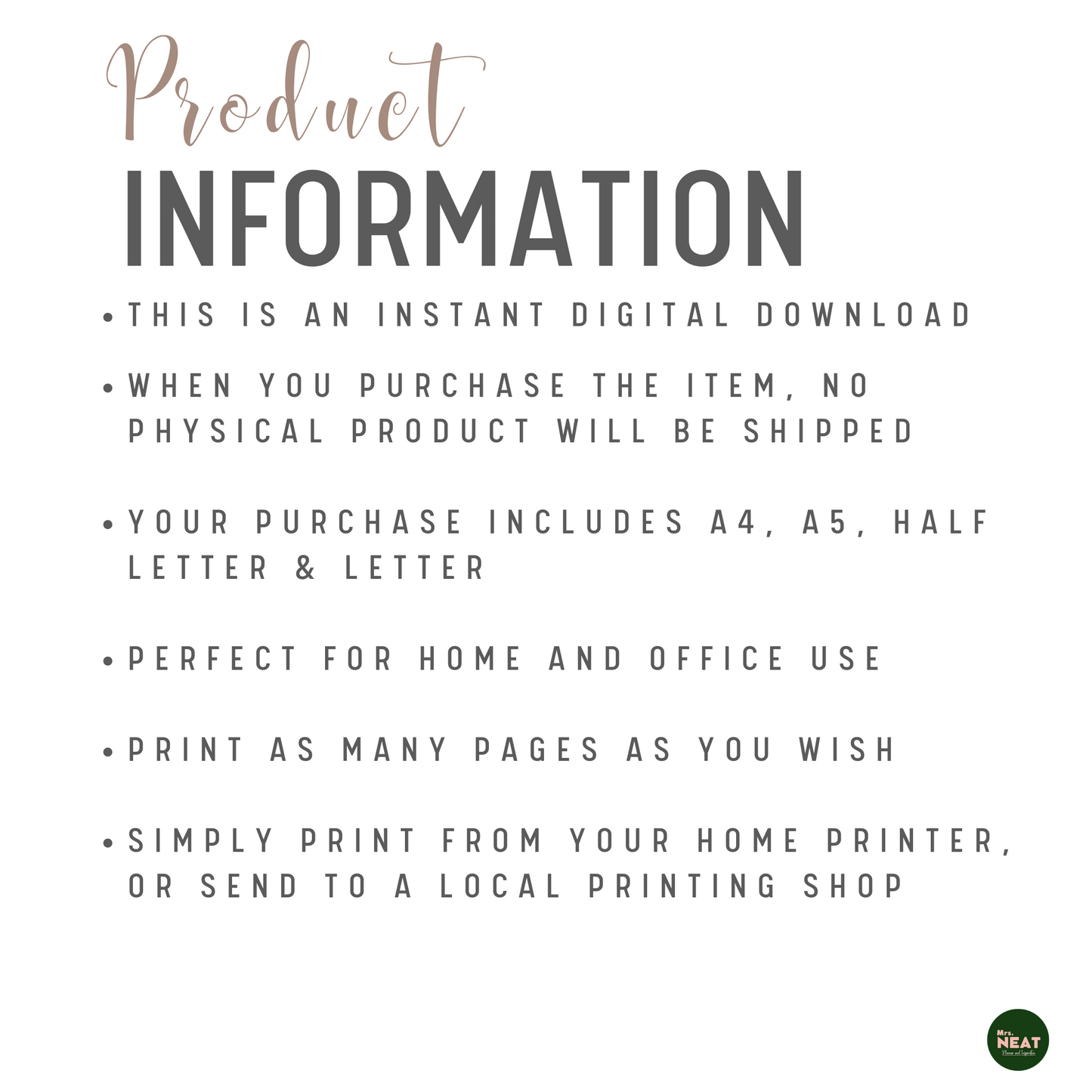 Floral Work from Home Planner Product Information