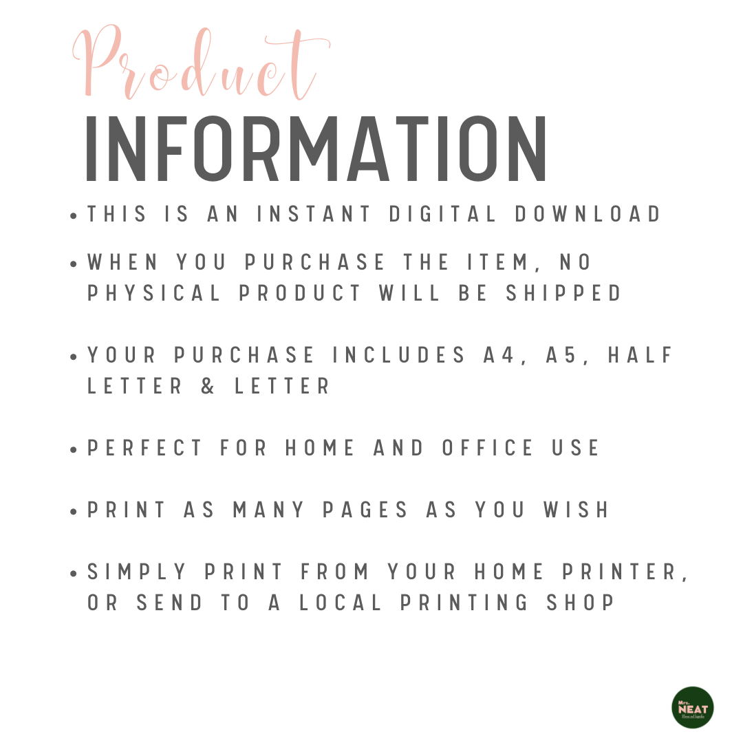 Floral Monthly Planner Product Information