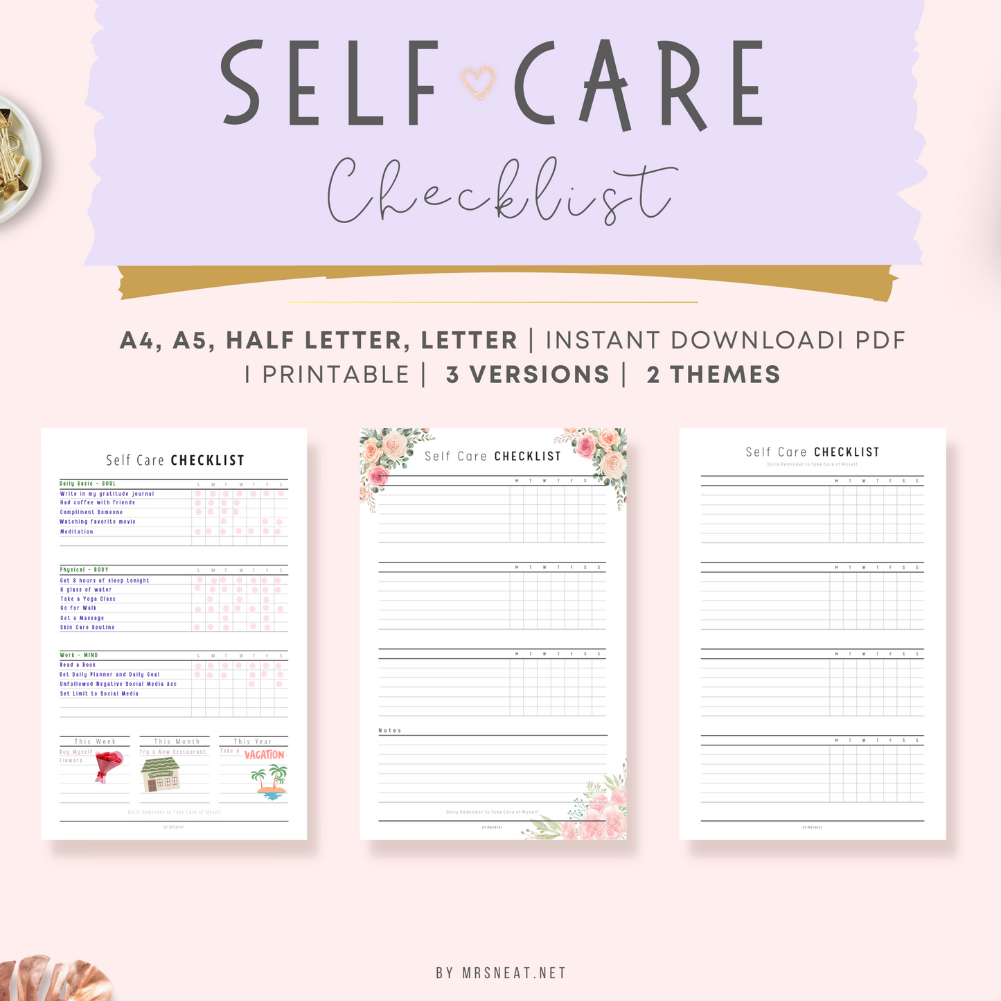 3 Pages of Routine Checklist in Neutral, Floral and different version