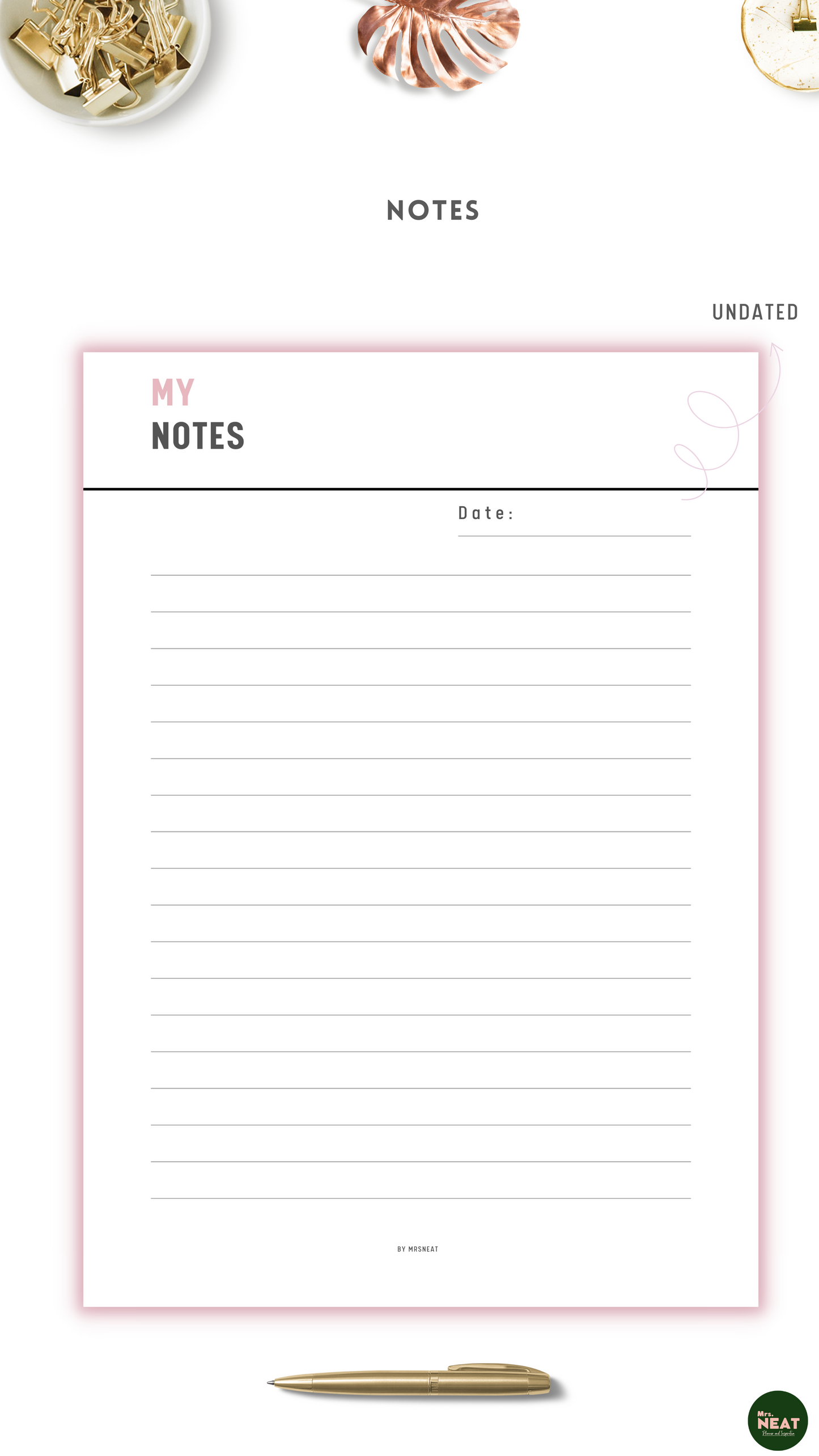 Notes Page in minimalist and clean design with black pink font color 
