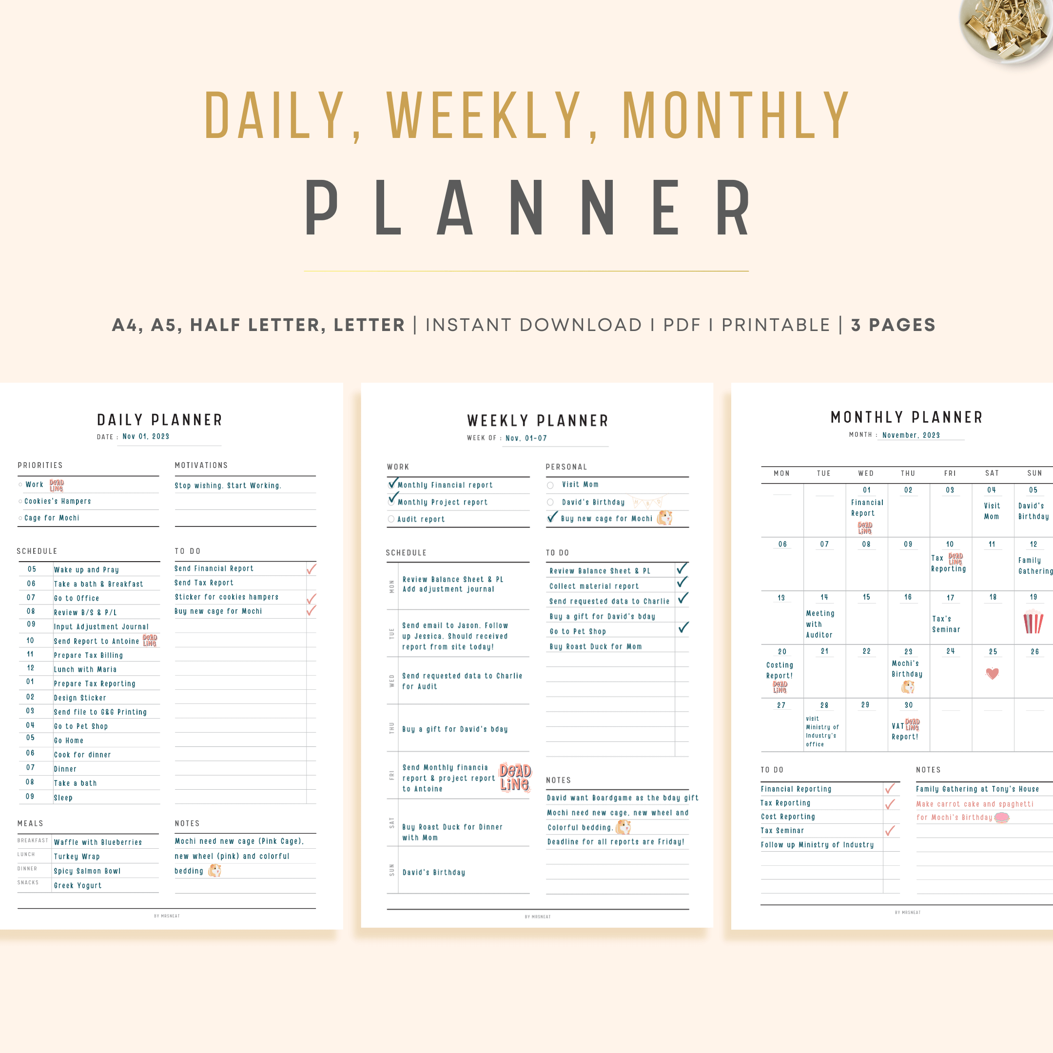 Minimalist Daily, Weekly & Monthly Planner – mrsneat