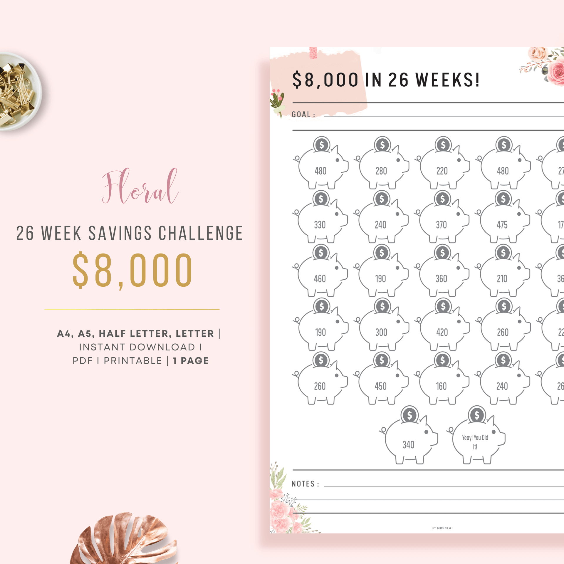 savings challenge 長方形 フラワー Nj_saving Saving Challenge Printable