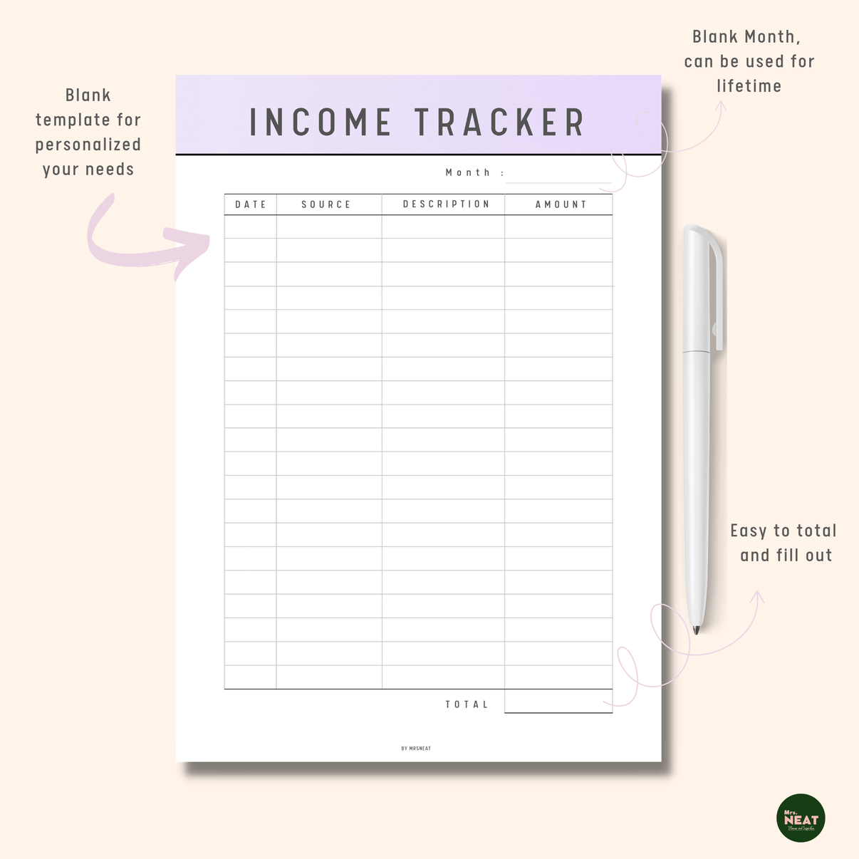 Income Tracker Printable Planner – mrsneat