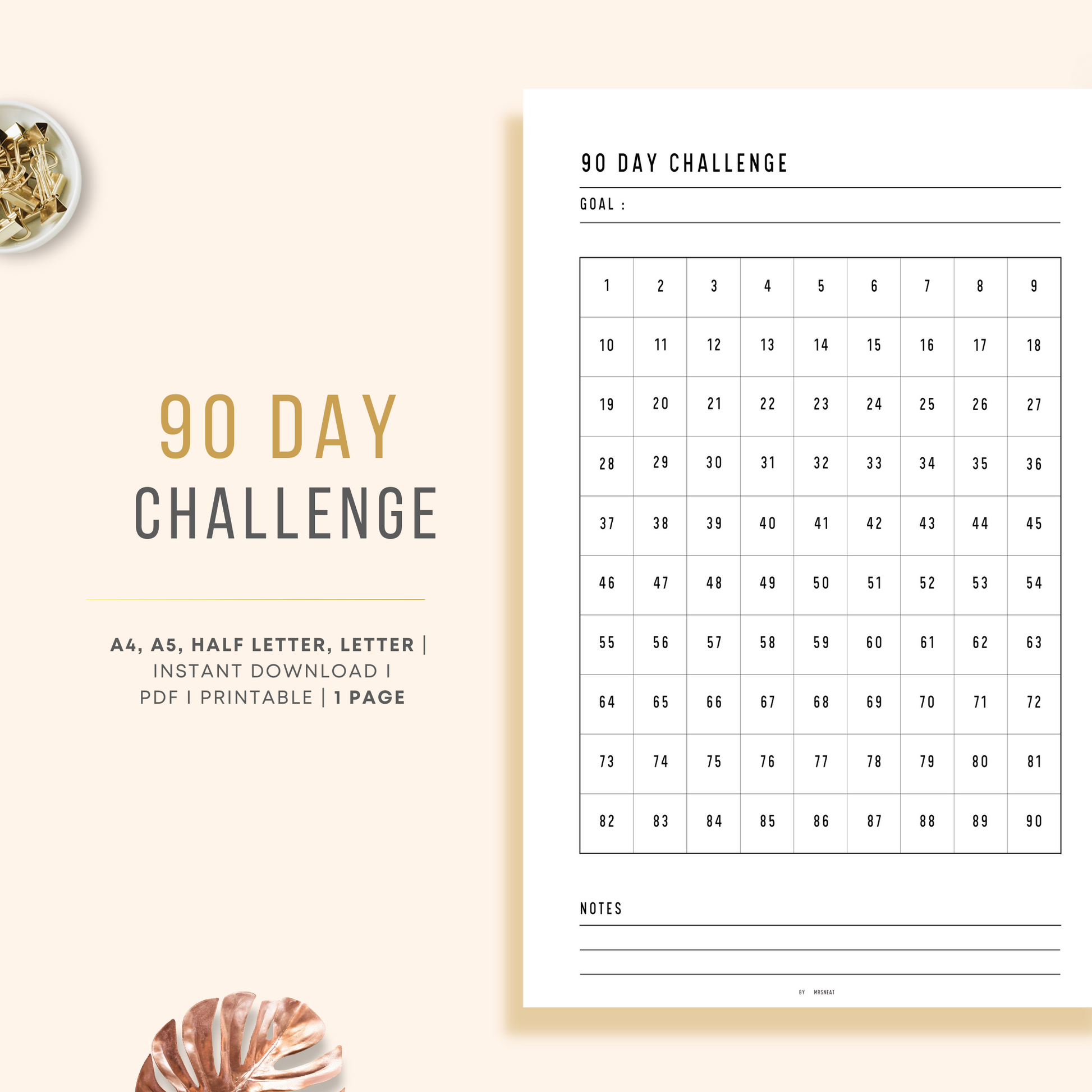 Minimalist and Clean 90 Day Challenge Tracker Planner Printable