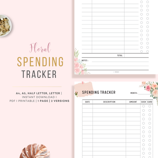 Floral Spending Tracker Printable Planner with 2 different version