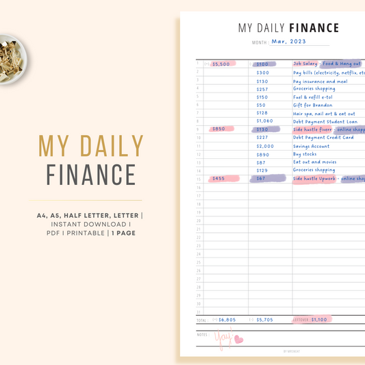 My Daily Finance Planner for Personal and Small Business 