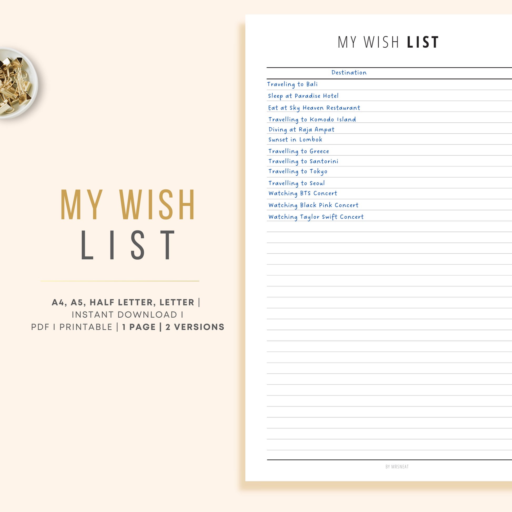 Wish List Tracker Planner Printable