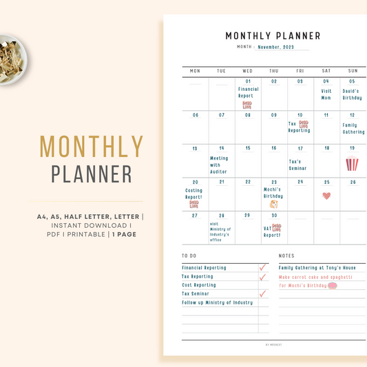 Clean and Minimalist Monthly Planner Printable 