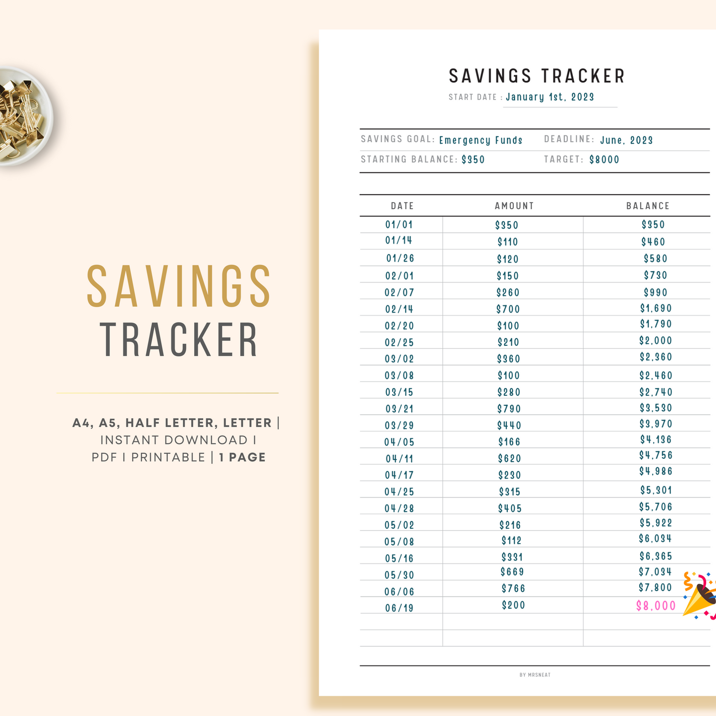 Minimalist Saving Tracker Planner Printable